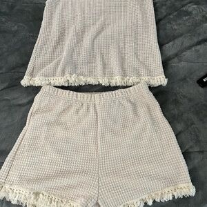 Cream Waffle Knit Lounge Set